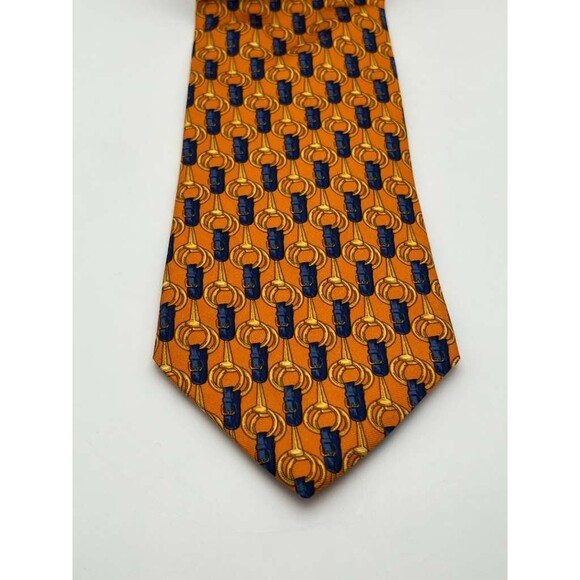 Vintage Brooks Brothers Orange Blue Horse Bit Silk Necktie - Picture 3 of 4